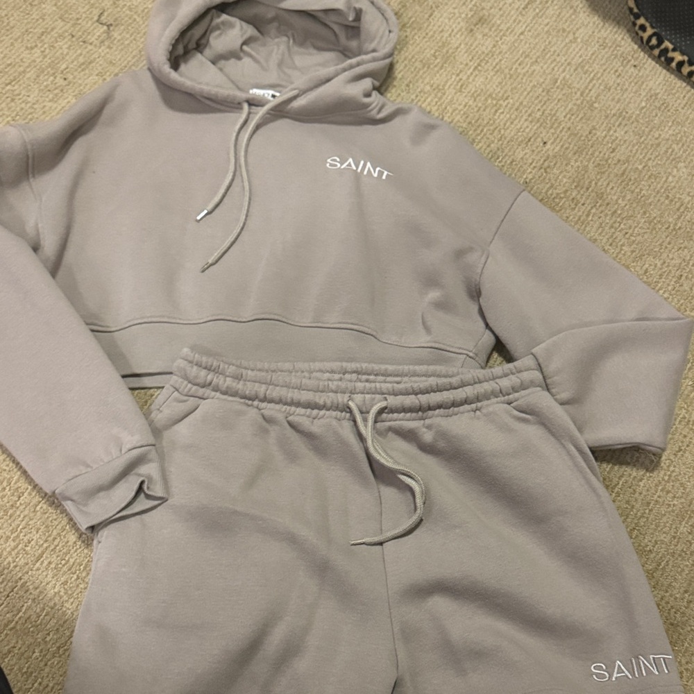Saint Gray Hoodie and Sweat Shorts Set